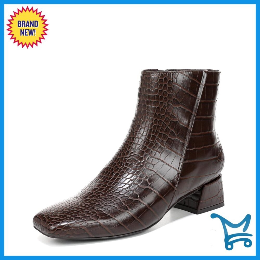 Faux Leather Ankle Booties with Block Heel and Side Zip